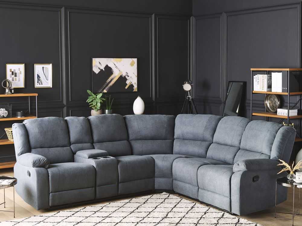 Beliani Kampinė sofa su rankine relaksacijos funkcija 5 asmenims ROKKE pilka, kairinė