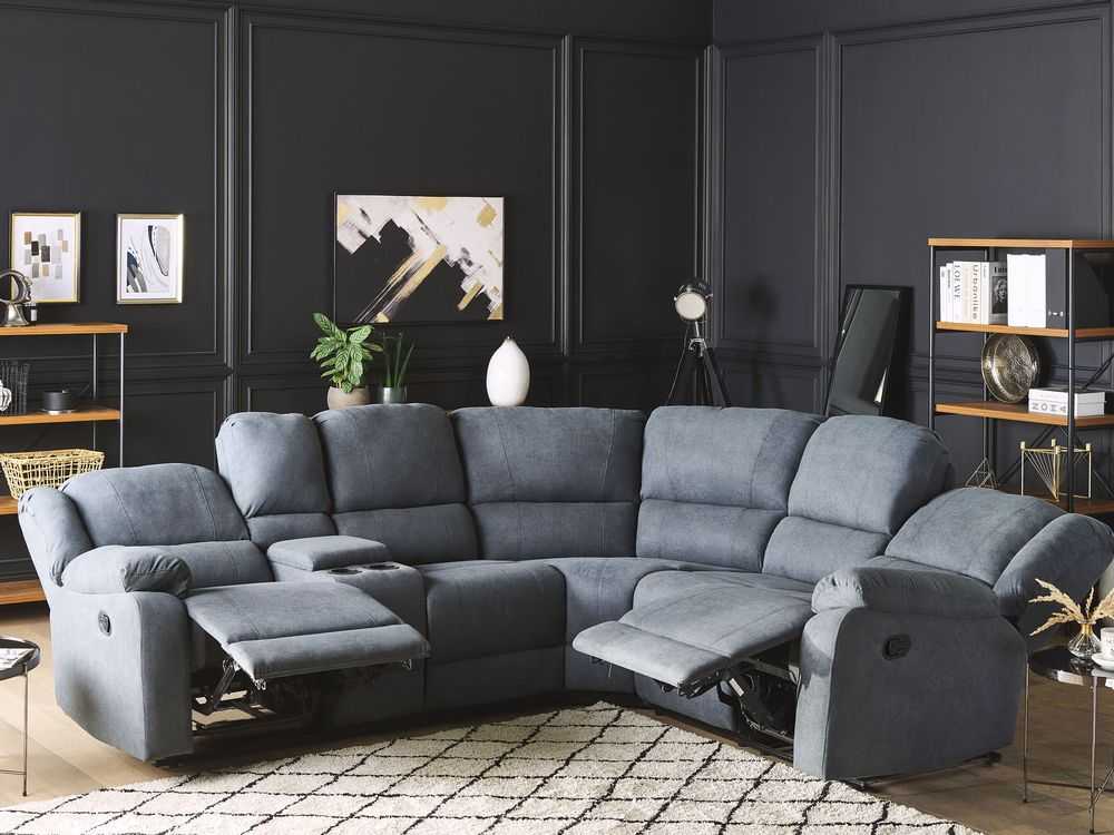 Beliani Kampinė sofa su rankine relaksacijos funkcija 5 asmenims ROKKE pilka, kairinė