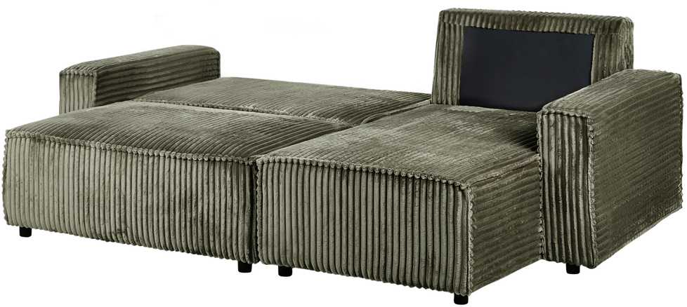 Sofa Beliani Išskleidžiamas kampas 3 asmenims ABACKA, velvetinis, žalias, su daiktadėže, kairinis