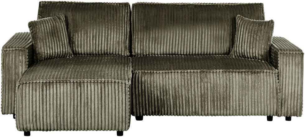 Beliani Išskleidžiamas trijų vietų kampinė sofa ABACKA, velvetinis, žalias, su daiktadėže, dešininė