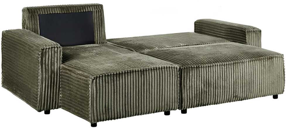Beliani Išskleidžiamas trijų vietų kampinė sofa ABACKA, velvetinis, žalias, su daiktadėže, dešininė