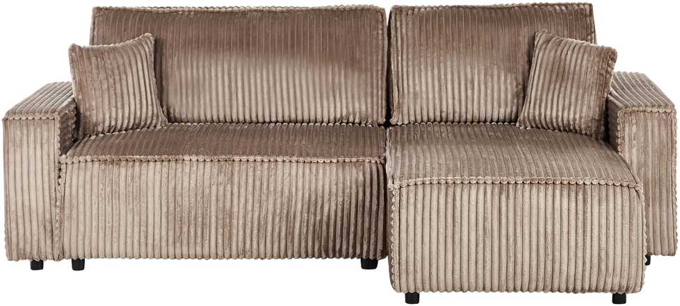 Beliani Išskleidžiama 3 vietų kampinė sofa ABACKA, velvetas, šviesiai ruda, su patalynės dėže, dešininė