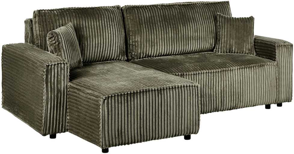 Beliani Išskleidžiamas trijų vietų kampinė sofa ABACKA, velvetinis, žalias, su daiktadėže, dešininė
