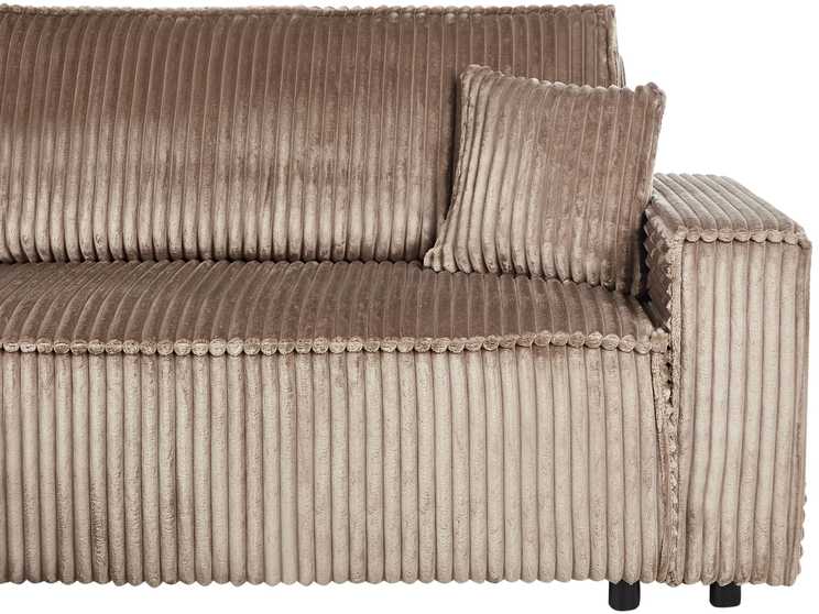 Beliani Išskleidžiama 3 vietų kampinė sofa ABACKA, velvetas, šviesiai ruda, su patalynės dėže, dešininė