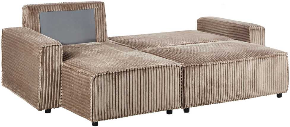 Beliani Išskleidžiama 3 vietų kampinė sofa ABACKA, velvetas, šviesiai ruda, su patalynės dėže, dešininė