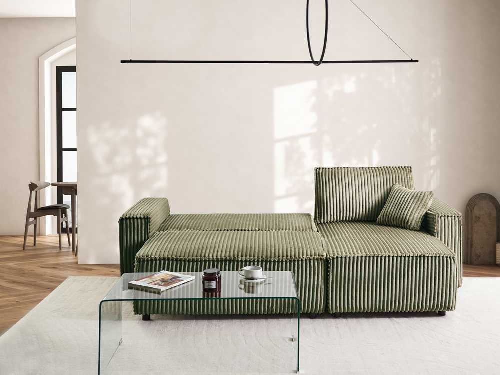 Sofa Beliani Išskleidžiamas kampas 3 asmenims ABACKA, velvetinis, žalias, su daiktadėže, kairinis