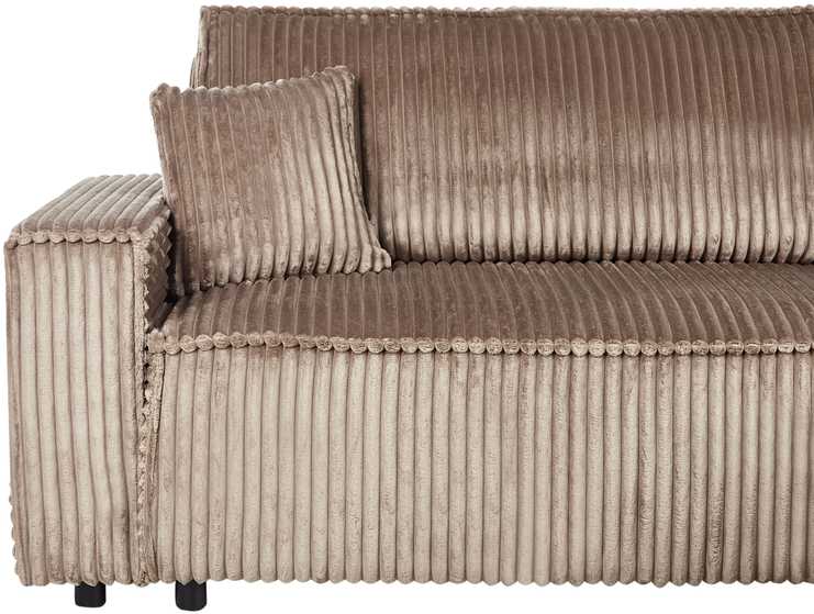 Beliani Išskleidžiama 3 vietų kampinė sofa ABACKA iš velveto, šviesiai ruda, su patalynės dėže, kairinė