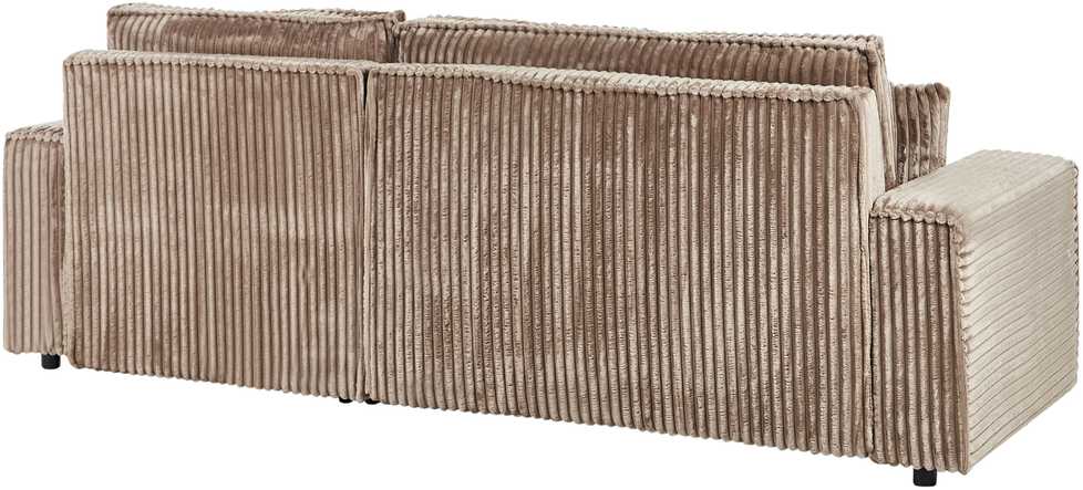 Beliani Išskleidžiama 3 vietų kampinė sofa ABACKA iš velveto, šviesiai ruda, su patalynės dėže, kairinė
