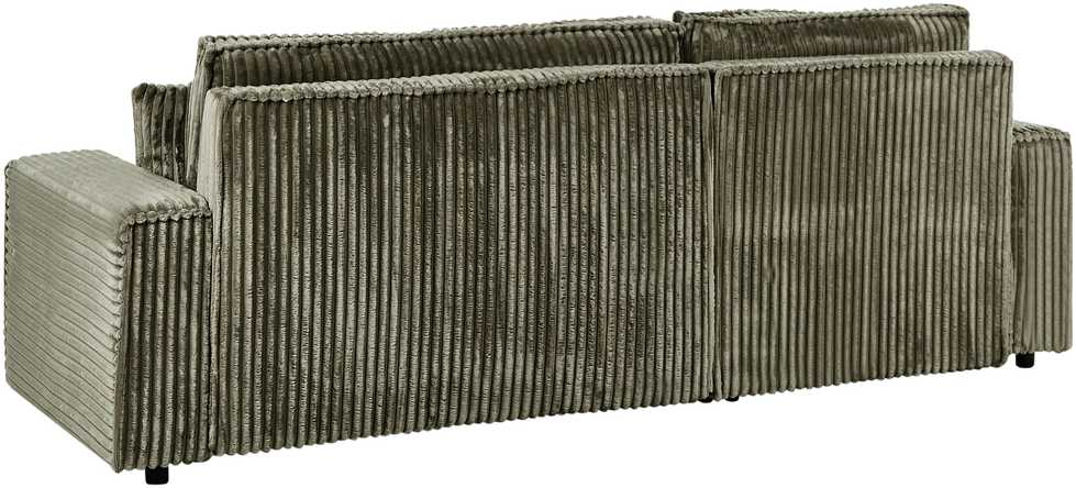 Beliani Išskleidžiamas trijų vietų kampinė sofa ABACKA, velvetinis, žalias, su daiktadėže, dešininė