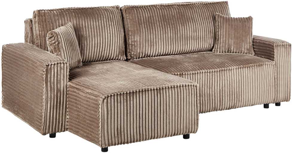 Beliani Išskleidžiama 3 vietų kampinė sofa ABACKA, velvetas, šviesiai ruda, su patalynės dėže, dešininė