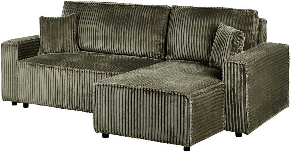 Sofa Beliani Išskleidžiamas kampas 3 asmenims ABACKA, velvetinis, žalias, su daiktadėže, kairinis
