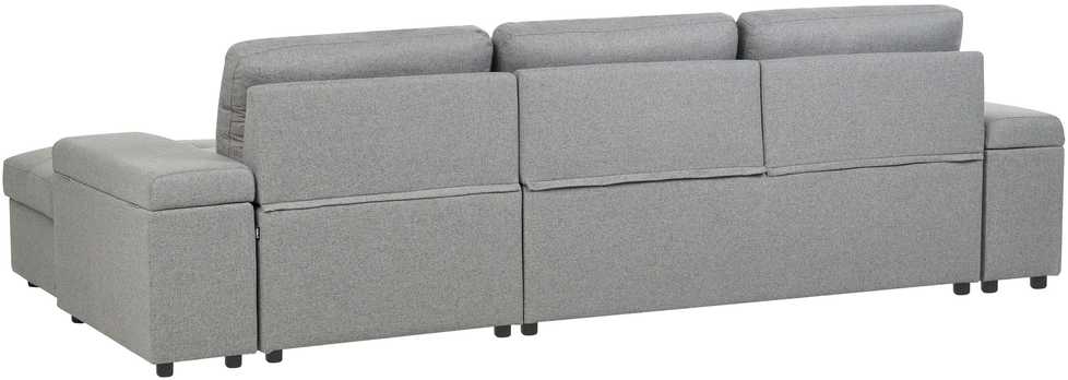 Sofa Beliani Išskleidžiamas kampas HRISEY, 3 vietų, sintetinis linas, pilkas su daiktadėže, kairinis