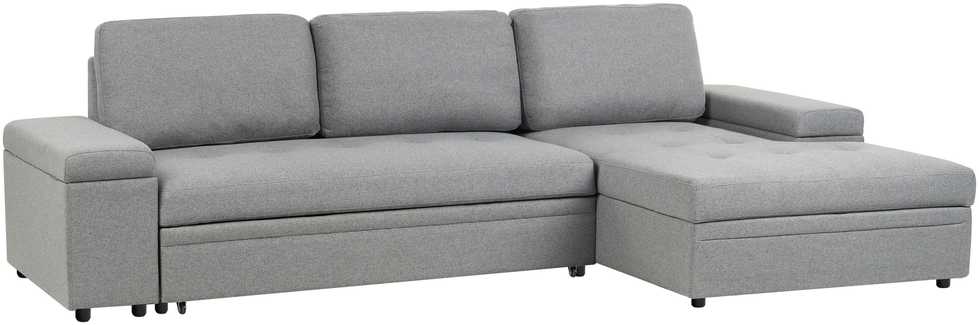 Sofa Beliani Išskleidžiamas kampas HRISEY, 3 vietų, sintetinis linas, pilkas su daiktadėže, kairinis