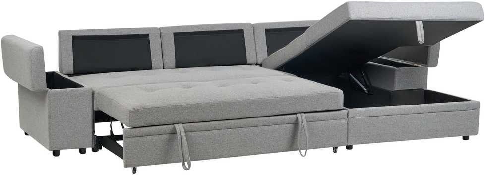 Sofa Beliani Išskleidžiamas kampas HRISEY, 3 vietų, sintetinis linas, pilkas su daiktadėže, kairinis