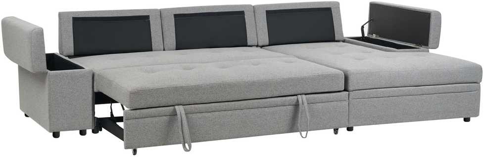 Sofa Beliani Išskleidžiamas kampas HRISEY, 3 vietų, sintetinis linas, pilkas su daiktadėže, kairinis