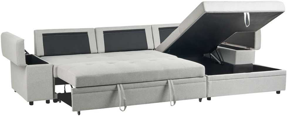 Sofa Beliani Išskleidžiamas kampas HRISEY Boucle Baltos spalvos su daiktadėže kairinis
