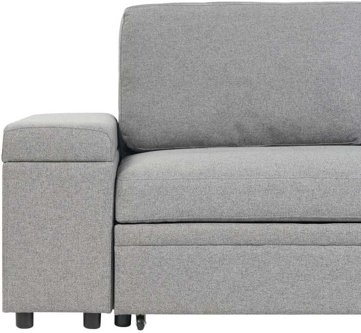 Sofa Beliani Išskleidžiamas kampas HRISEY, 3 vietų, sintetinis linas, pilkas su daiktadėže, kairinis