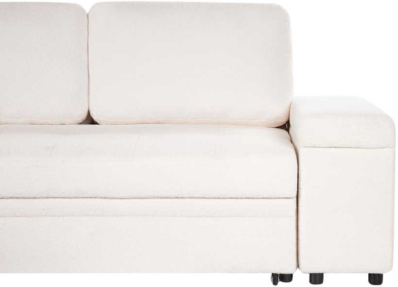 Beliani Išskleidžiama 3 vietų kampinė sofa HRISEY Boucle balta su daiktadėže, dešininė