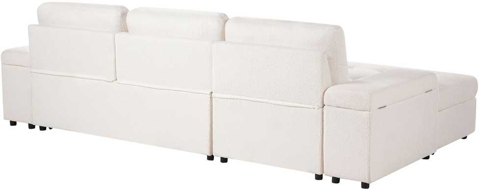 Beliani Išskleidžiama 3 vietų kampinė sofa HRISEY Boucle balta su daiktadėže, dešininė