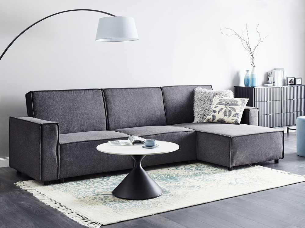Beliani Išskleidžiama kampinė sofa ROMEDAL II tamsiai pilka kairinė