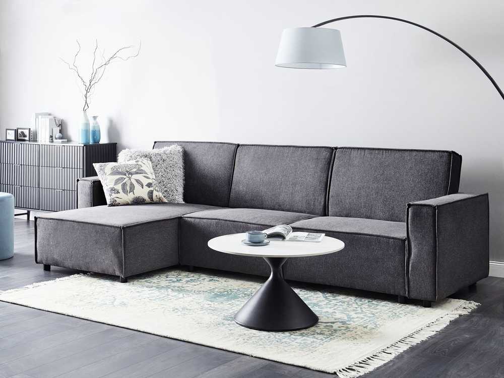 Beliani Išskleidžiama 3 vietų kampinė sofa ROMEDAL II Grafito spalvos
