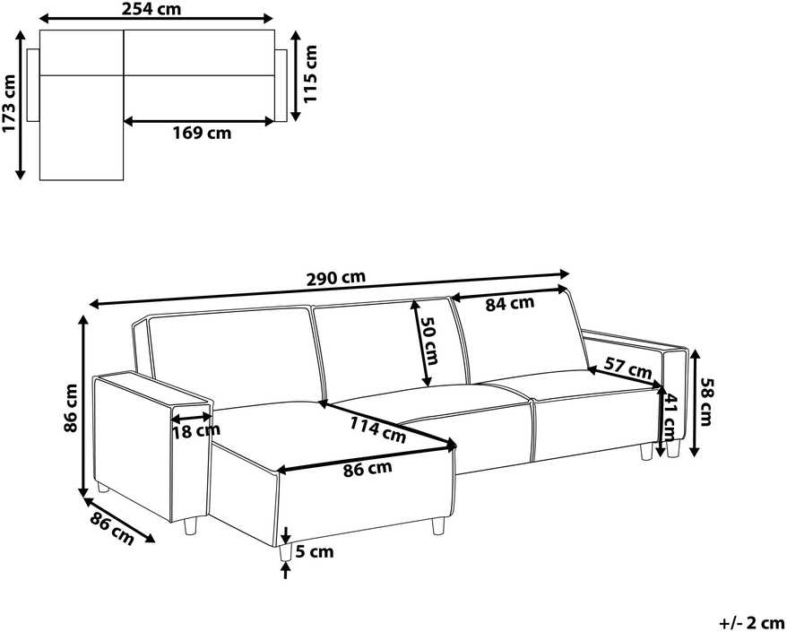Beliani Išskleidžiama 3 vietų kampinė sofa ROMEDAL II Grafito spalvos