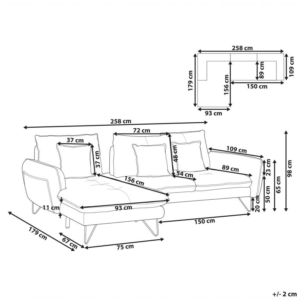 Beliani Trivietė kampinė sofa SERSAN šenilo audinio, smėlio spalvos, dešininė
