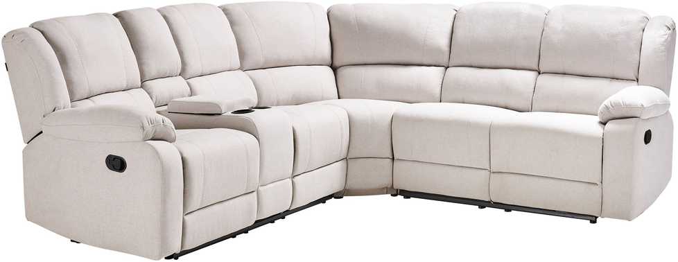 Beliani Kampinė sofa ROKKE su rankine relaksacijos funkcija, 5 vietos, šviesi smėlio spalva, kairinė