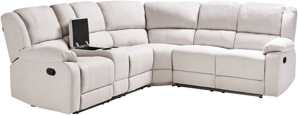 Beliani Kampinė sofa ROKKE su rankine relaksacijos funkcija, 5 vietos, šviesi smėlio spalva, kairinė