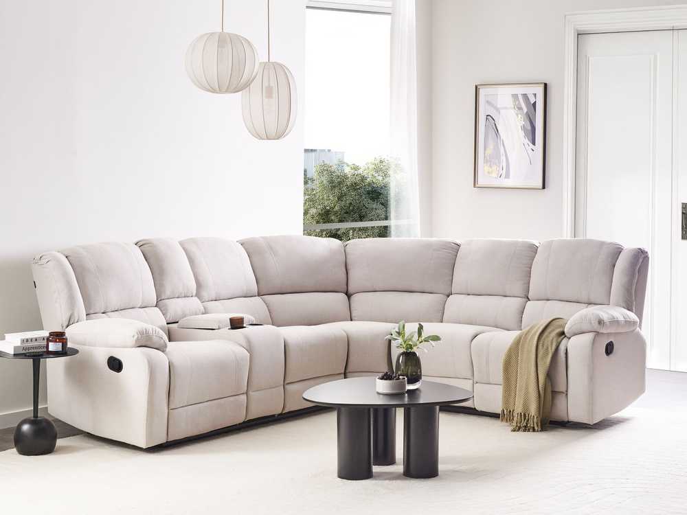 Beliani Kampinė sofa ROKKE su rankine relaksacijos funkcija, 5 vietos, šviesi smėlio spalva, kairinė