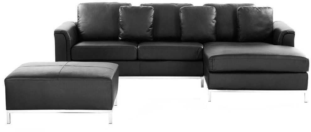 Sofa Beliani Kampas 5 asmenims OSLO, natūrali oda, juodas su otomane, kairinis