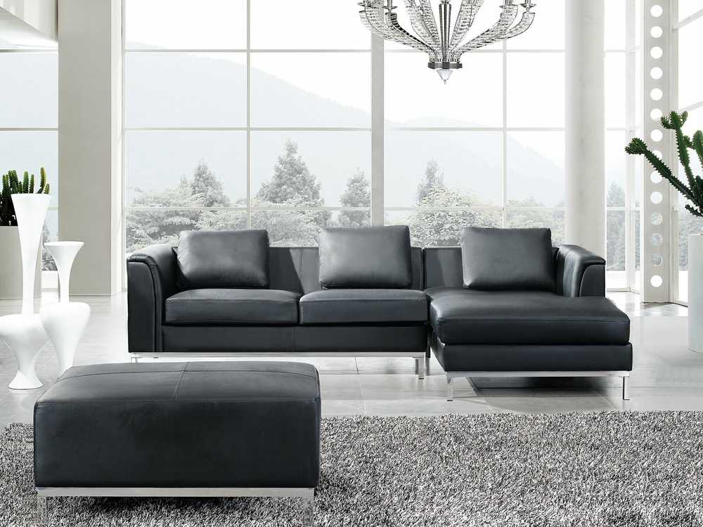 Sofa Beliani Kampas 5 asmenims OSLO, natūrali oda, juodas su otomane, kairinis