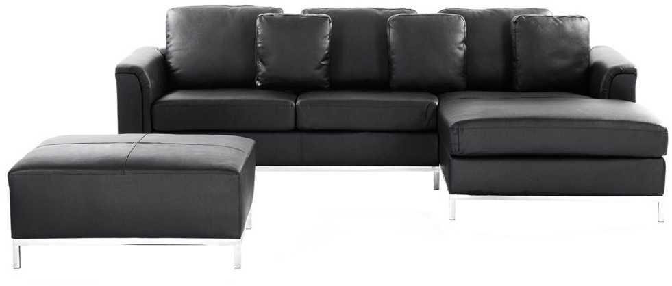 Sofa Beliani Kampas 5 asmenims OSLO, natūrali oda, juodas su otomane, kairinis