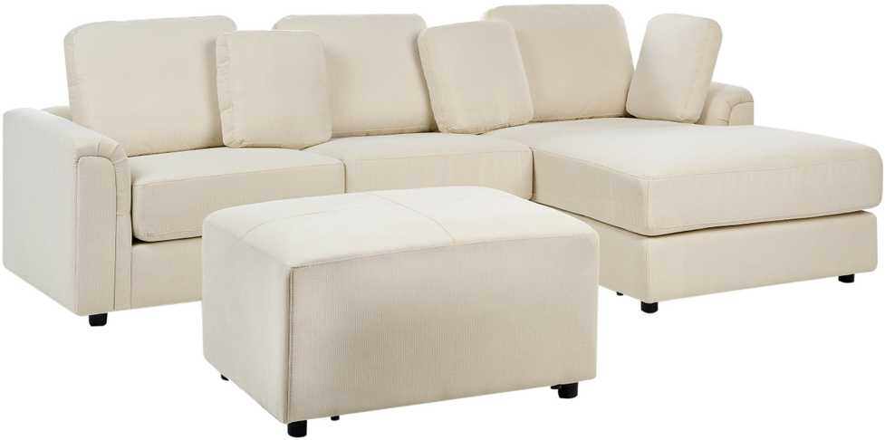 Beliani Kampinė sofa KOHLO 4 asmenims, šviesiai smėlio spalvos, su otomana, kairinė