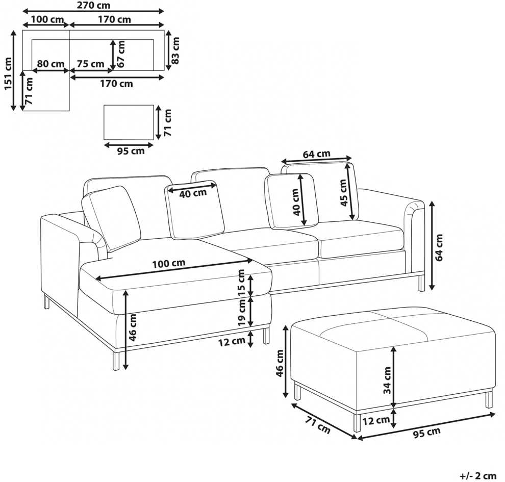 Beliani 5-vietė kampinė sofa OSLO, smėlio spalvos, su pufu, dešininė