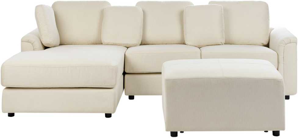 Beliani 4 vietų kampinė sofa KOHLO šviesiai smėlio spalvos su pufu dešininė