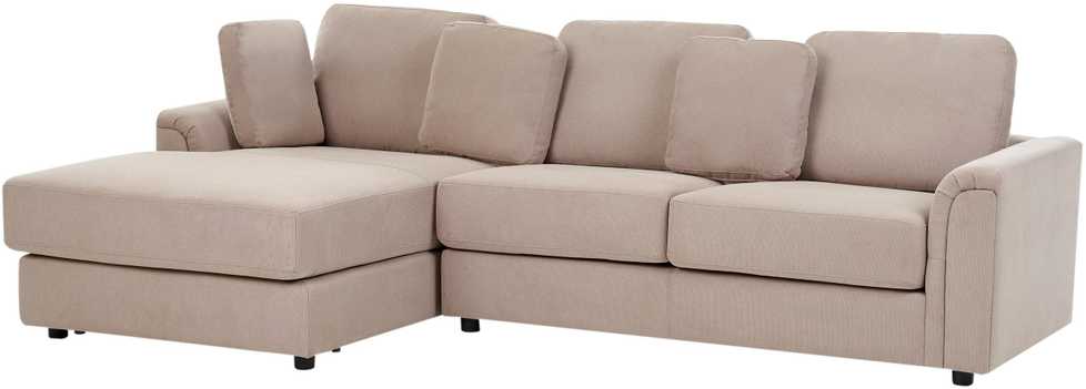 Beliani 4 vietų kampinė sofa KOHLO smėlio ir pilkos spalvos su pufas dešininė