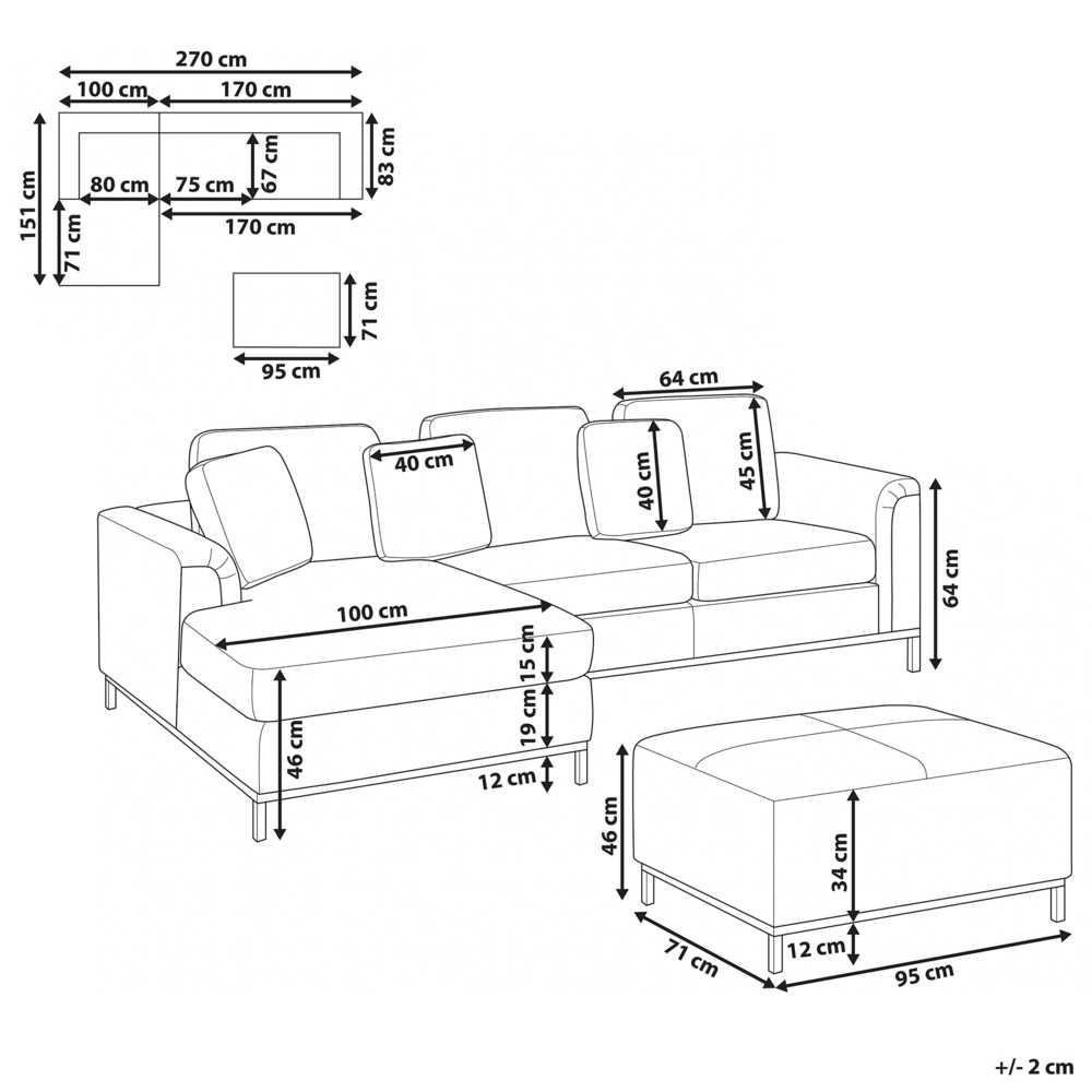 Beliani 5-vietė kampinė sofa OSLO, smėlio spalvos, su pufu, dešininė