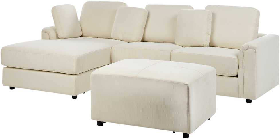 Beliani 4 vietų kampinė sofa KOHLO šviesiai smėlio spalvos su pufu dešininė