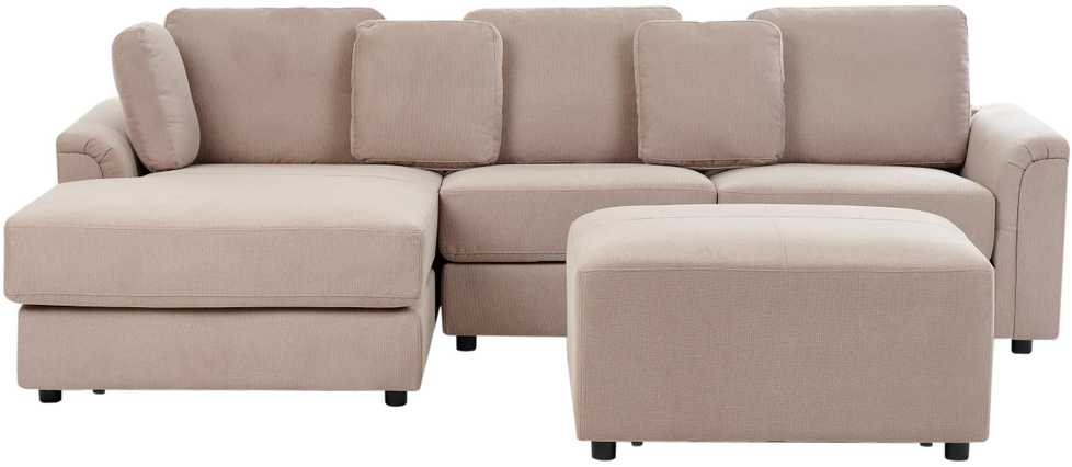 Beliani 4 vietų kampinė sofa KOHLO smėlio ir pilkos spalvos su pufas dešininė