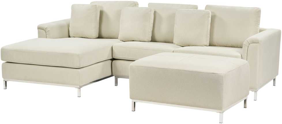 Beliani 5-vietė kampinė sofa OSLO, smėlio spalvos, su pufu, dešininė