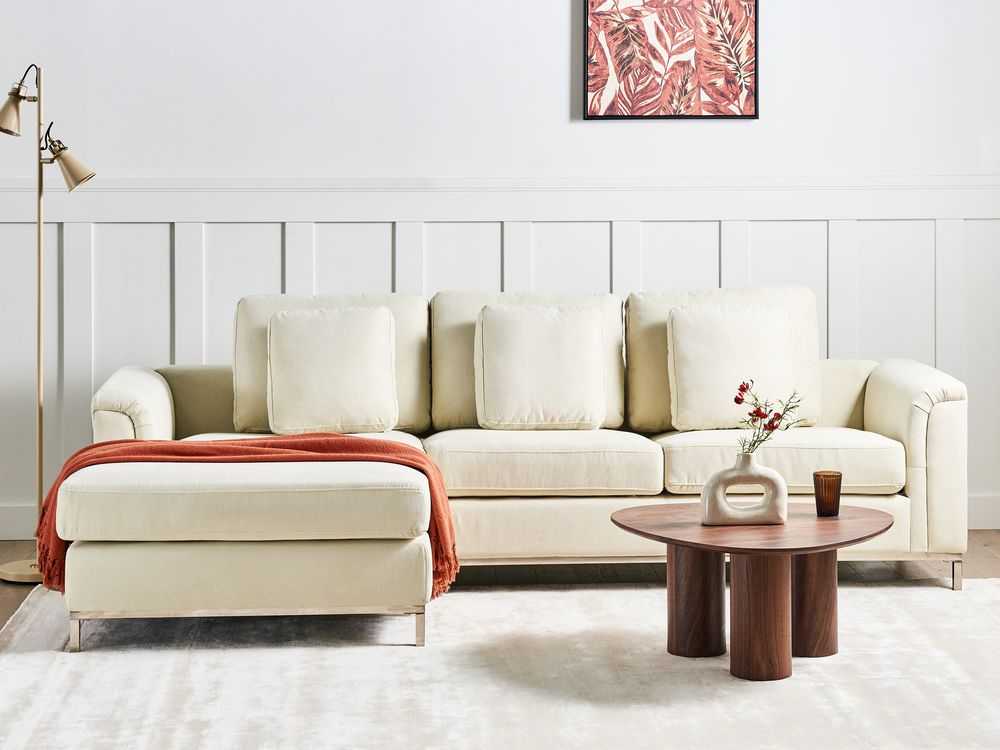 Beliani 5-vietė kampinė sofa OSLO, smėlio spalvos, su pufu, dešininė