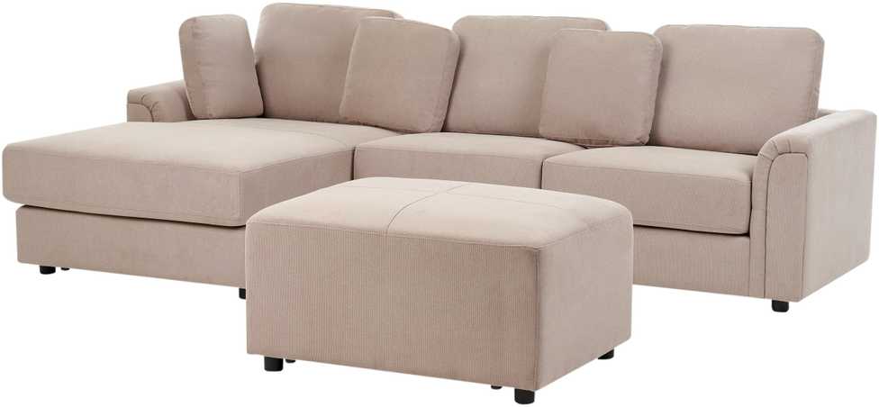 Beliani 4 vietų kampinė sofa KOHLO smėlio ir pilkos spalvos su pufas dešininė