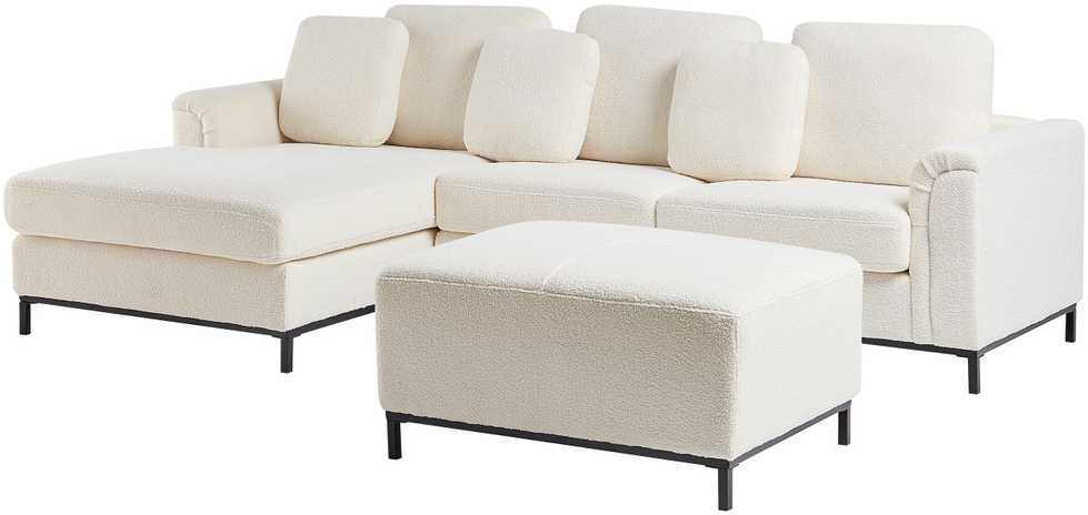 Beliani 5 vietų kampinė sofa OSLO, balta, bouclé audinys, su atrama kojoms, dešininė
