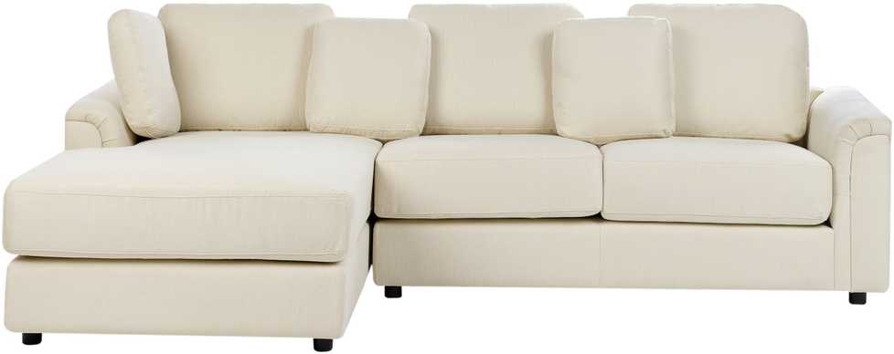 Beliani 4 vietų kampinė sofa KOHLO šviesiai smėlio spalvos su pufu dešininė