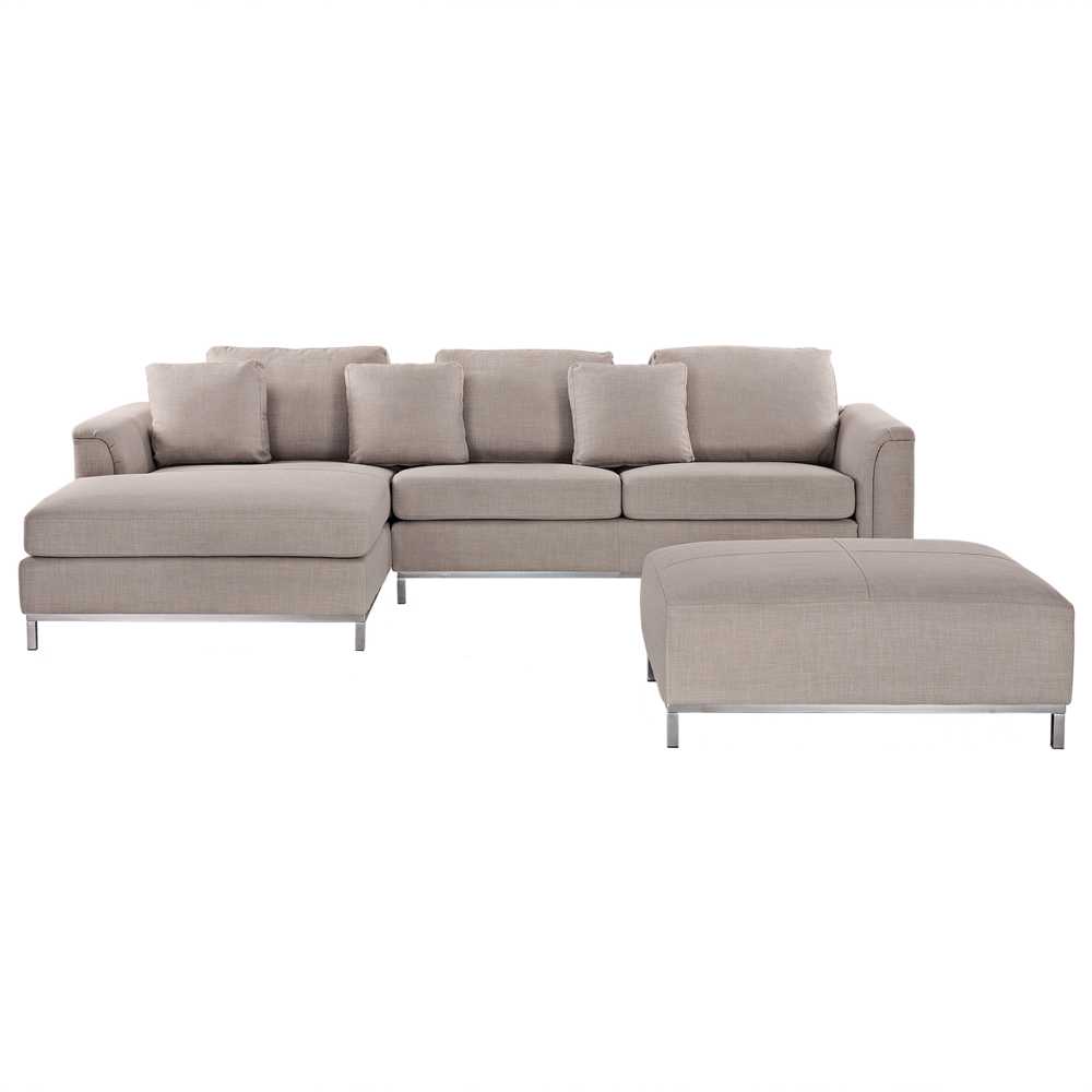 Beliani 5-vietė kampinė sofa OSLO, smėlio spalvos, su pufu, dešininė