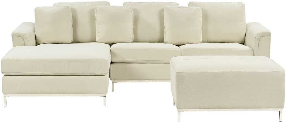 Beliani 5-vietė kampinė sofa OSLO, smėlio spalvos, su pufu, dešininė