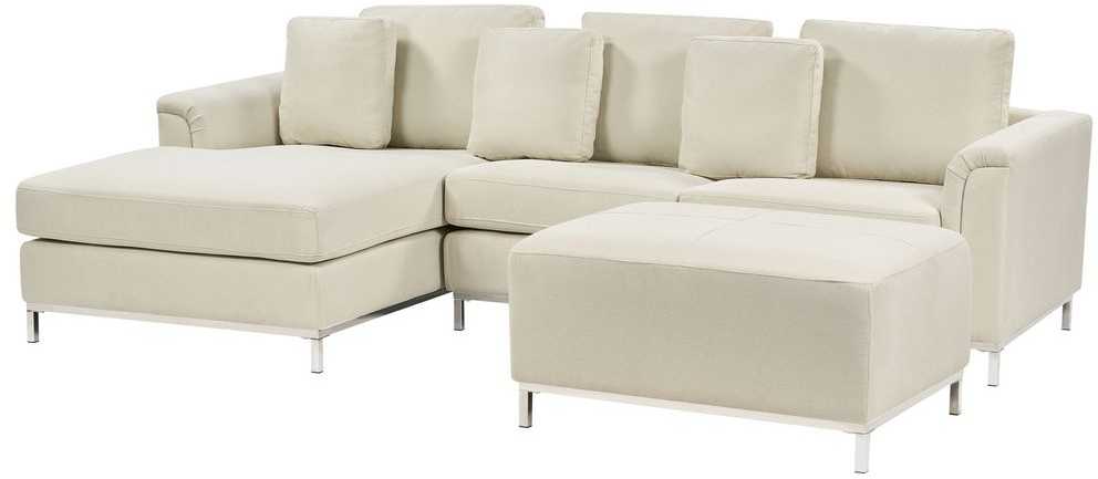 Beliani 5-vietė kampinė sofa OSLO, smėlio spalvos, su pufu, dešininė