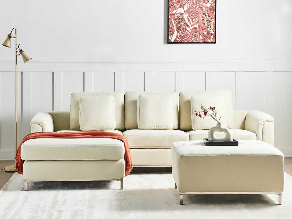 Beliani 5-vietė kampinė sofa OSLO, smėlio spalvos, su pufu, dešininė