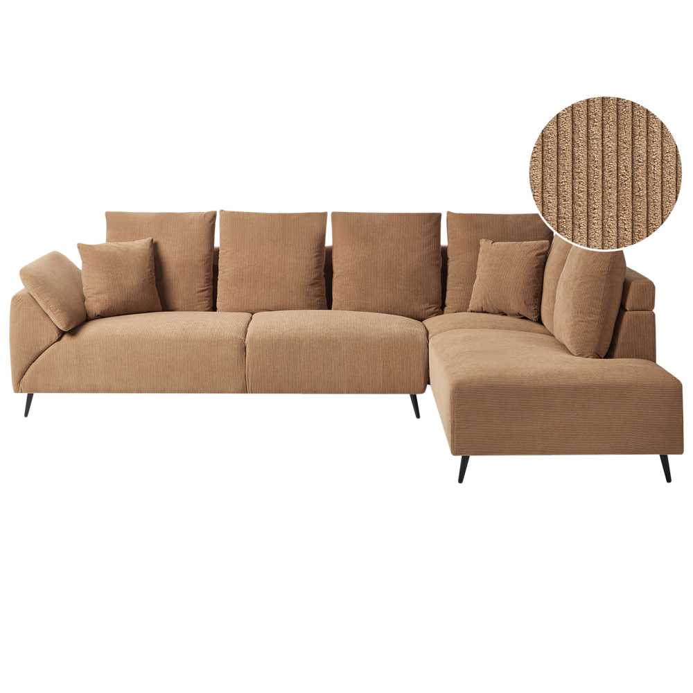 Beliani 4 vietų kampinė sofa LUNNER, velvetas, ruda, kairinė